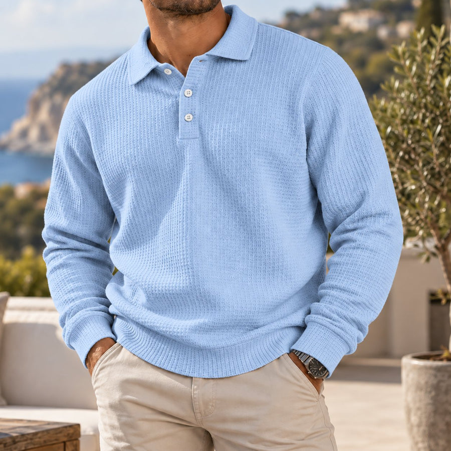Jack | Waffle Knit Polo Sweater - Light Blue