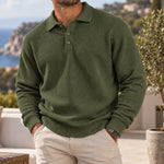 Jack | Waffle Knit Polo Sweater - Olive Green