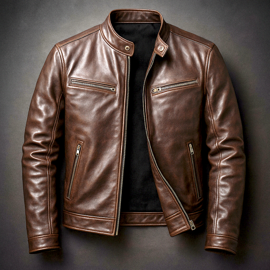 Brooks | Classic Stand-Collar Leather Jacket