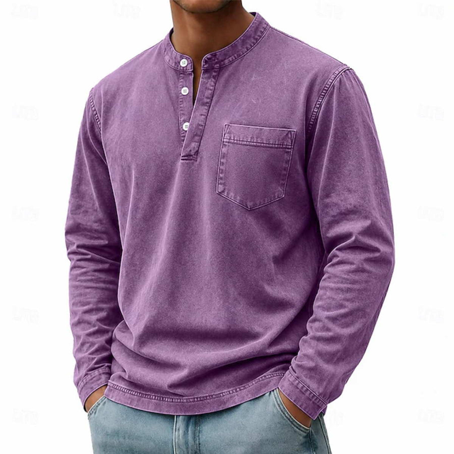 Rowan | Premium Washed Long-Sleeve Button-Neck Shirt