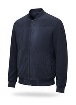 Slim Fit Suede-Texture Zip-Up Bomber